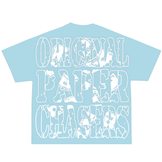 “ORIGINAL PAPER CHASERS” BABY BLUE T-SHIRT