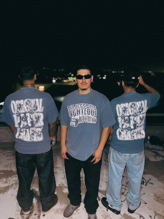 “ORIGINAL PAPER CHASERS”  BABY BLUE T-SHIRT